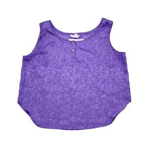 TJW Shirt Womens M Purple Floral Chest Button Sleeveless Crew Neck Pullover Tank